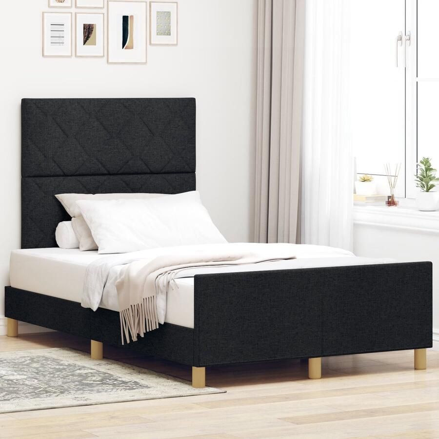 VidaXL Bedframe met hoofdeinde Zwart 120 x 200 cm Stof - Foto 2