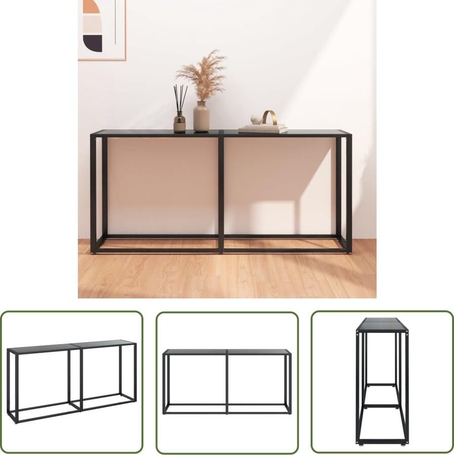 The Living Store Wandtafel Mijnstreek 160 x 35 x 75.5 cm Zwart glas en gepoedercoat staal Wandtafel Zwarte Tafel Bijzettafel Industriële Tafel Salontafel - Foto 2