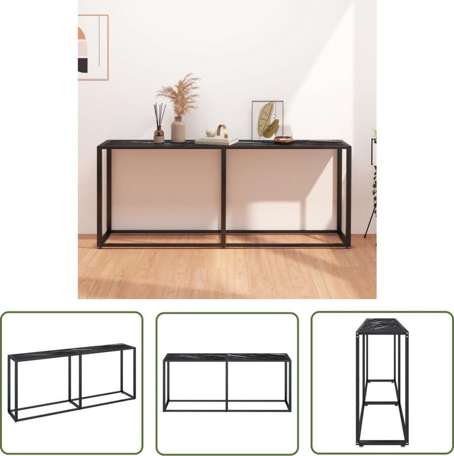 The Living Store Wandtafel Toulouse Wandtafels 180 x 35 x 75.5 cm Zwartmarmer Wandtafel Zwarte Tafel Design Tafel Industriële Tafel Salontafel - Foto 2