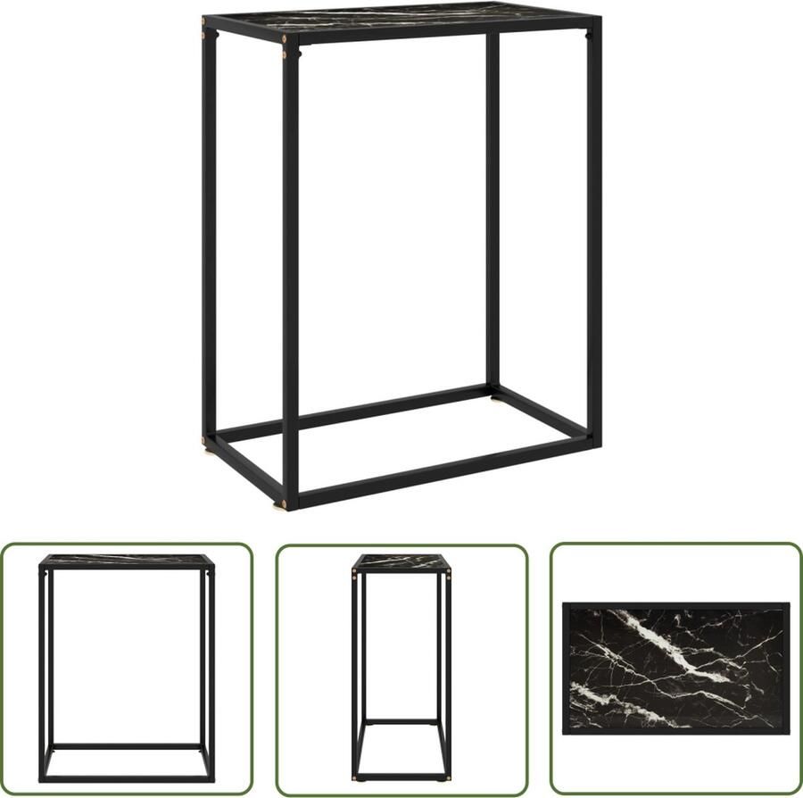 The Living Store Wandtafel Zwarte Marmeren Textuur 60 x 35 x 75 cm Gehard Glas en Gepoedercoat Staal Wandtafel Zwarte Tafel Modern Design Salontafel Bijzetkast - Foto 2