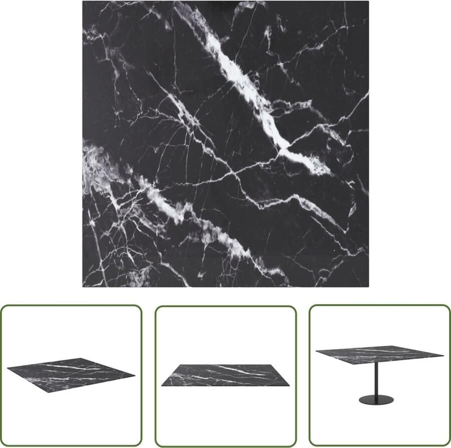 The Living Store Tafelblad 80x80 cm 6 mm gehard glas met marmeren design zwart Geharde Glas Tafelblad Zwarte Tafelblad Marmerlook Tafelblad Eetkamertafelblad Salontafelblad