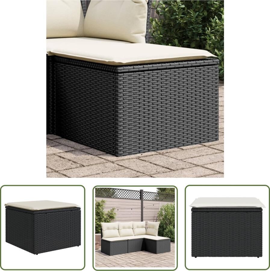 The Living Store Tuinkruk Opbergfunctie Zwart PE-rattan 55 x 55 x 37 cm Comfortabel Tuinmeubel Tuinkruk Zwarte Tuinkruk Outdoor Meubel Lounge Set Balkon Decoratie