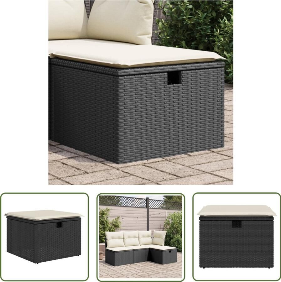 The Living Store Tuinkruk met kussen 55x55x37 cm poly rattan zwart Tuinkruk Zwarte Tuinkruk Outdoor Seating Patio Furniture Garden Chair