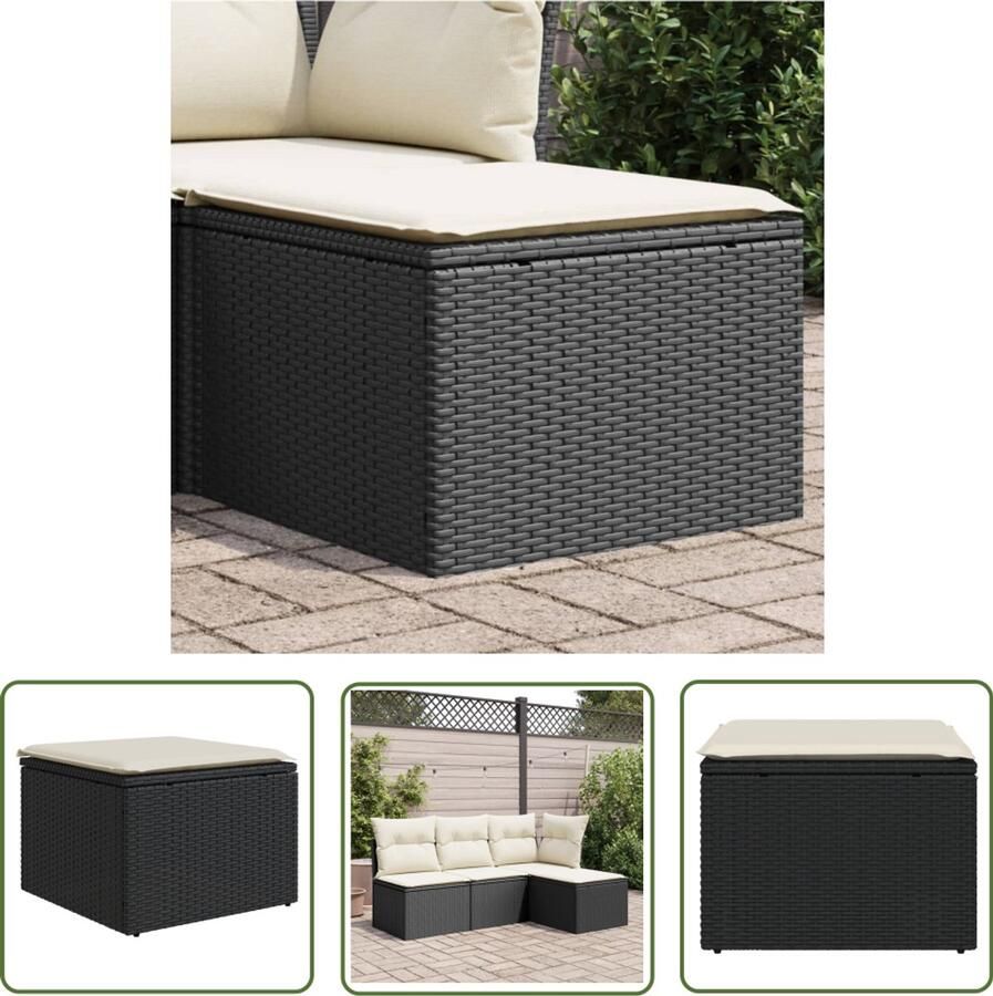 The Living Store Tuinkruk met kussen 55x55x37 cm poly rattan zwart Tuinkruk Zwarte Tuinkruk Outdoor Stoel Lounge Stoel Patio Set