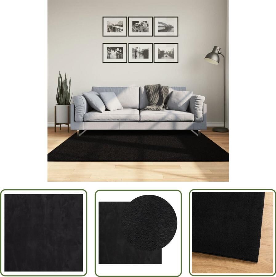 VidaXL Zwarte Vloerkleed Vloerkleden Vloerkleed HUARTE laagpolig zacht wasbaar 160x160 cm zwart Polyester Vloerkleed Ronde Vloerkleed Huiskleed