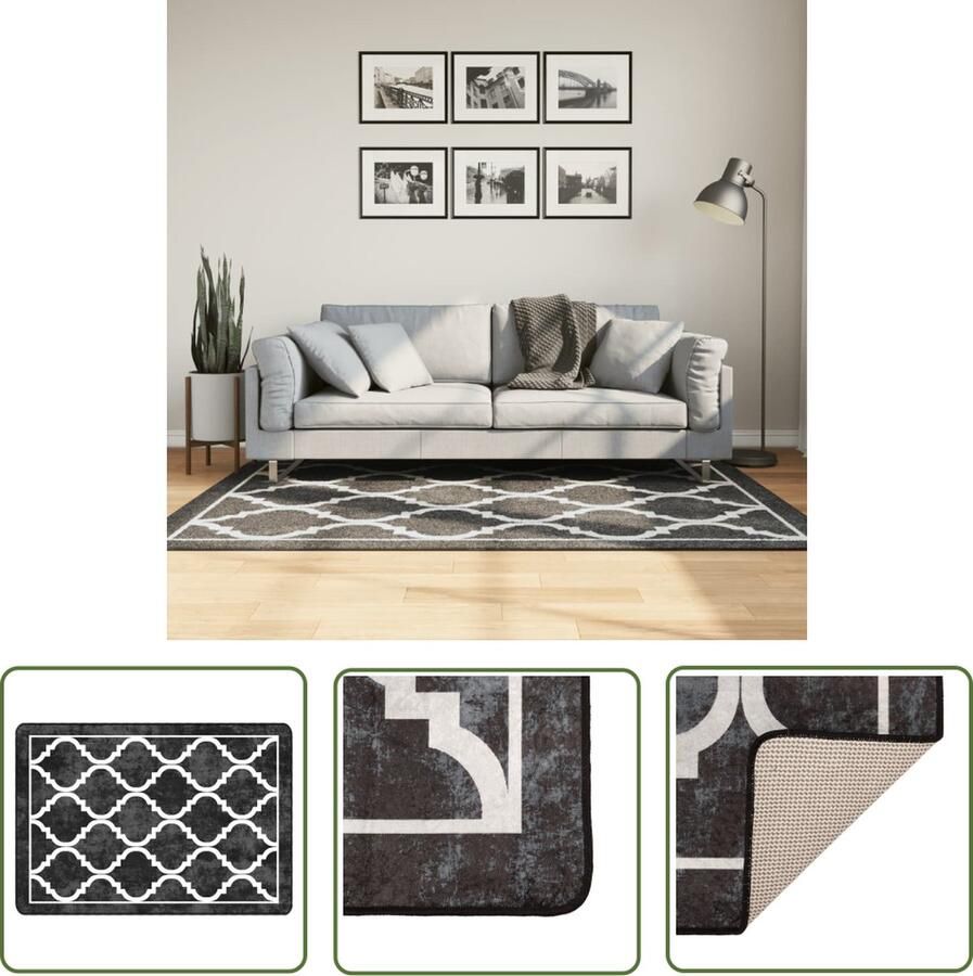 The Living Store Vloerkleed 120 x 180 cm Zwart en wit Polyester 4 mm poolhoogte Vloerkleed Zwarte Vloerkleed Ronde Vloerkleed Fluweel Vloerkleed Anti Slip Vloerkleed