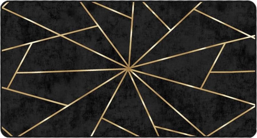 The Living Store Vloerkleed wasbaar anti-slip 80x150 cm zwart en goudkleurig Vloerkleed Zwarte Vloerkleed Gouden Vloerkleed Fluweel Vloerkleed Anti Slip Vloerkleed
