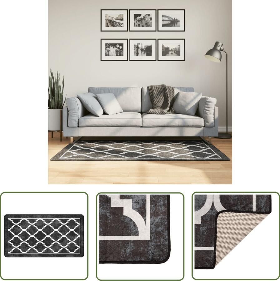 The Living Store Vloerkleed Zwart en Wit 80 x 150 cm Fluweel Anti-slip Geluidsabsorberend Vloerkleed Zwarte Vloerkleed Witte Vloerkleed Fluweel Vloerkleed Antislip Vloerkleed