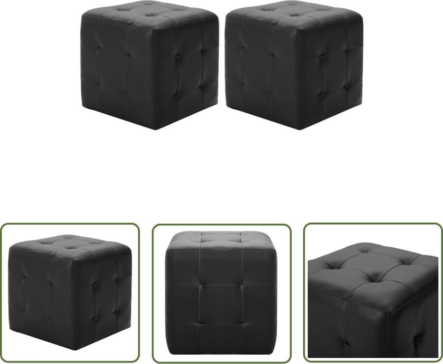 The Living Store Voetenbank Zwart 30 x 30 x 30 cm Kunstleren bekleding Voetbank Zwarte Voetbank Kunstlederen Poef Salontafel Accessoires Lounge Meubels - Foto 2