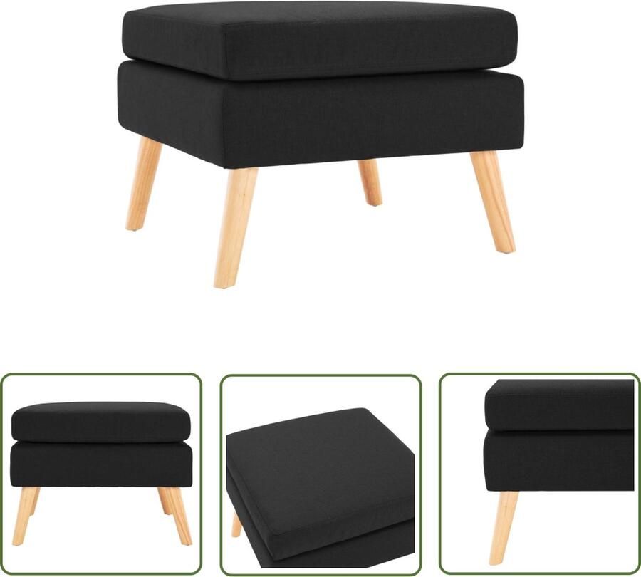 The Living Store Voetenbankje Zwart Stof L54xB54xH43.5cm Houten Frame Voetbank Zwarte Voetenbank Stoffen Voetenbank Design Voetenbank Lounge Bank
