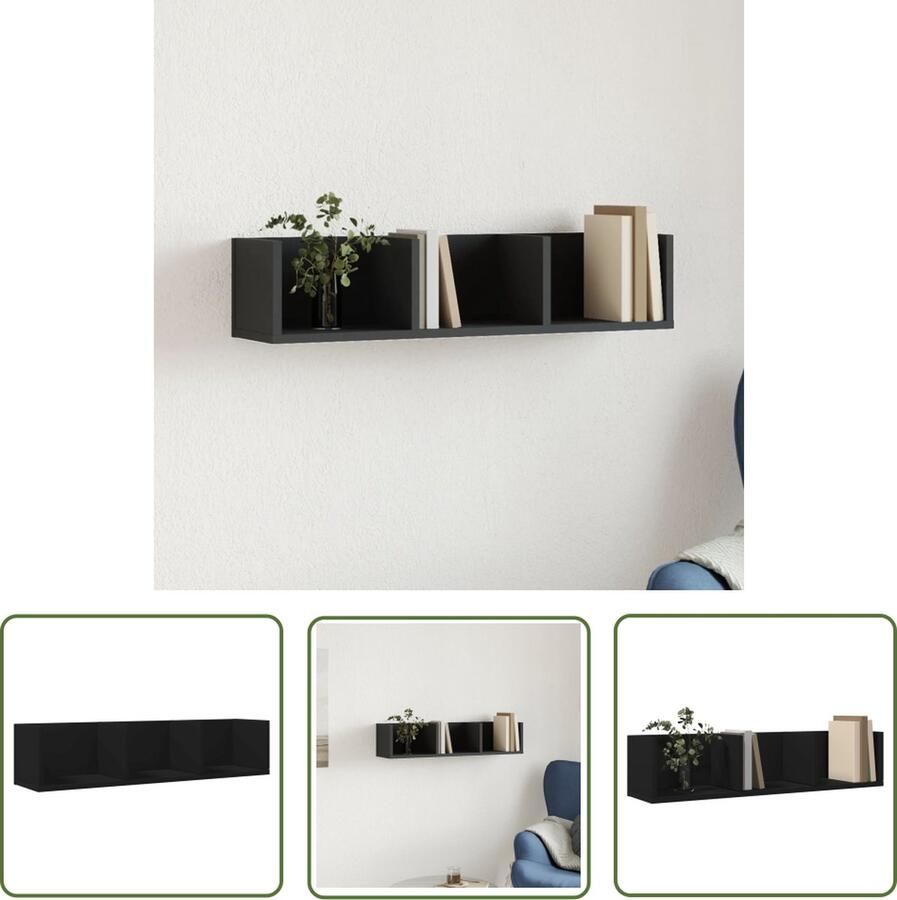 The Living Store Wandkast 75x18x16 5 cm bewerkt hout zwart Zwevende Wandkast Zwarte Wandkast Houten Wandkast Hangkast Bergruimte