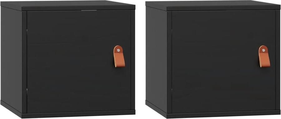 VidaXL Zwarte Wandkasten Set van 2 Grenenhout Zwevende Kast Wandkast Grenenhouten Kast Zwarte Kast Opbergkast
