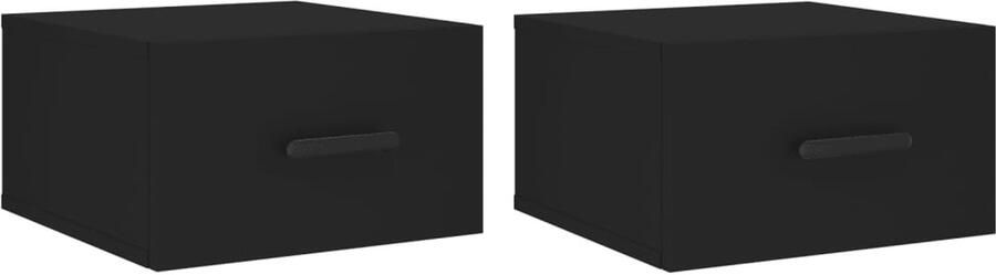 VidaXL Zwarte Wandnachtkastjes Set van 2 Wandlamp Nachtlamp Badkamermeubel Houten Meubels Zwarte Meubel Minimalistische Design Kleine Tafel