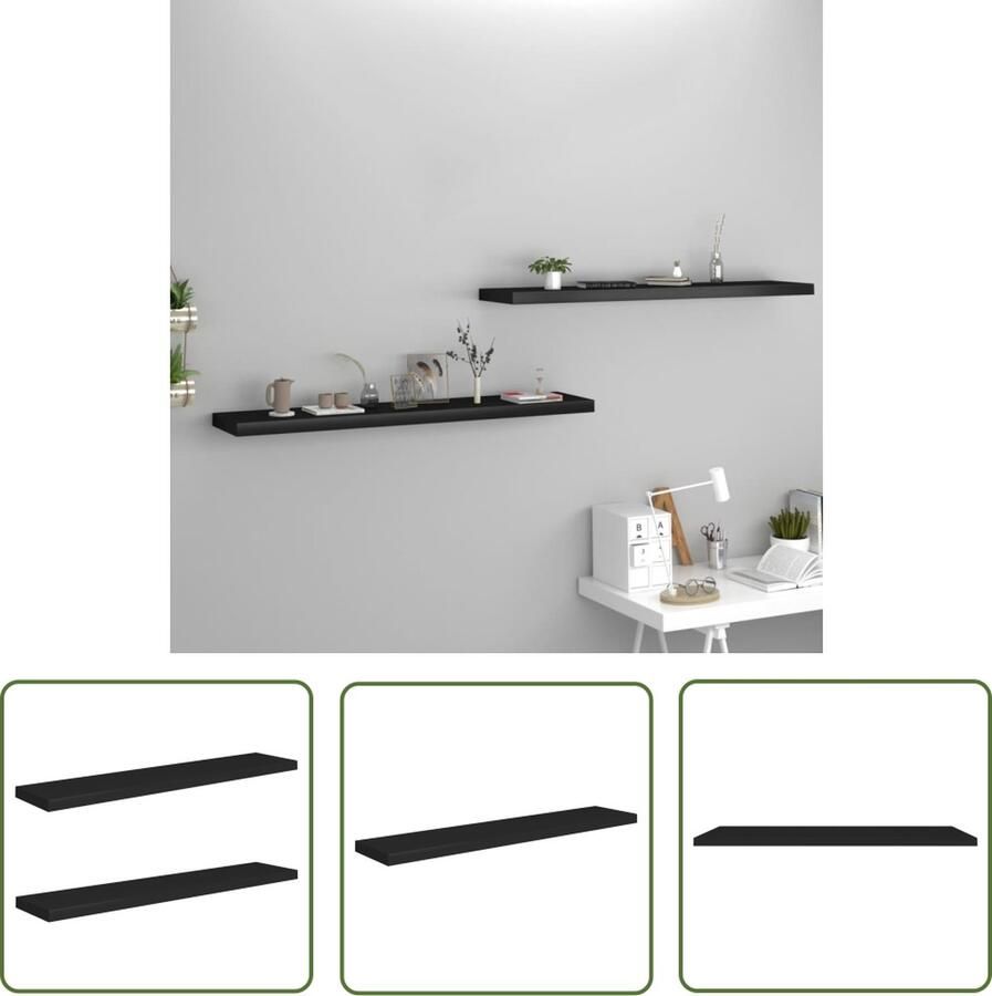 VidaXL Wandschappen zwevend 2 st 120x23 5x3 8 cm MDF zwart Zwevende Wandschappen Zwarte Wandschappen Houten Wandschappen Mdf Wandschappen Salontafel