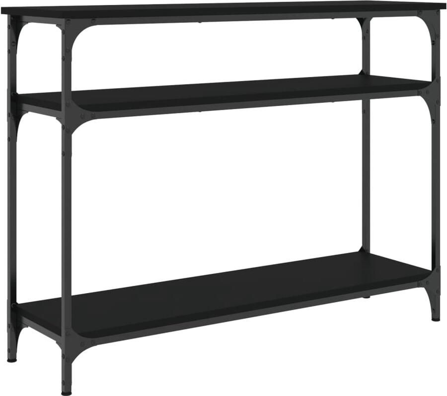 The Living Store Wandtafel 100x29x75 cm bewerkt hout zwart Wandtafel Consoletafel Entreetafel Zwarte Tafel Houten Tafel - Foto 2