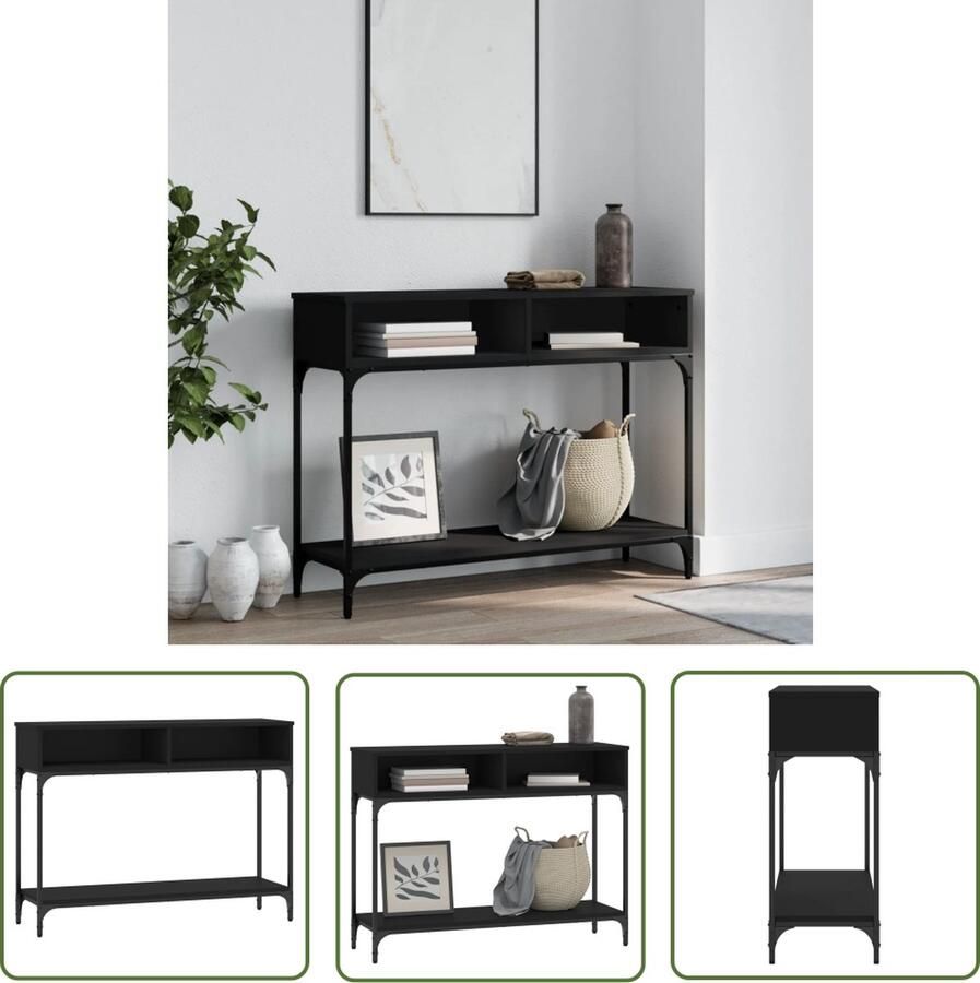 The Living Store Wandtafel Zwart Haltafel 100 x 30.5 x 75 cm Bewerkt hout en metaal Wandtafel Zwarte Wandtafel Consoletafel Entreetafel Halltafel