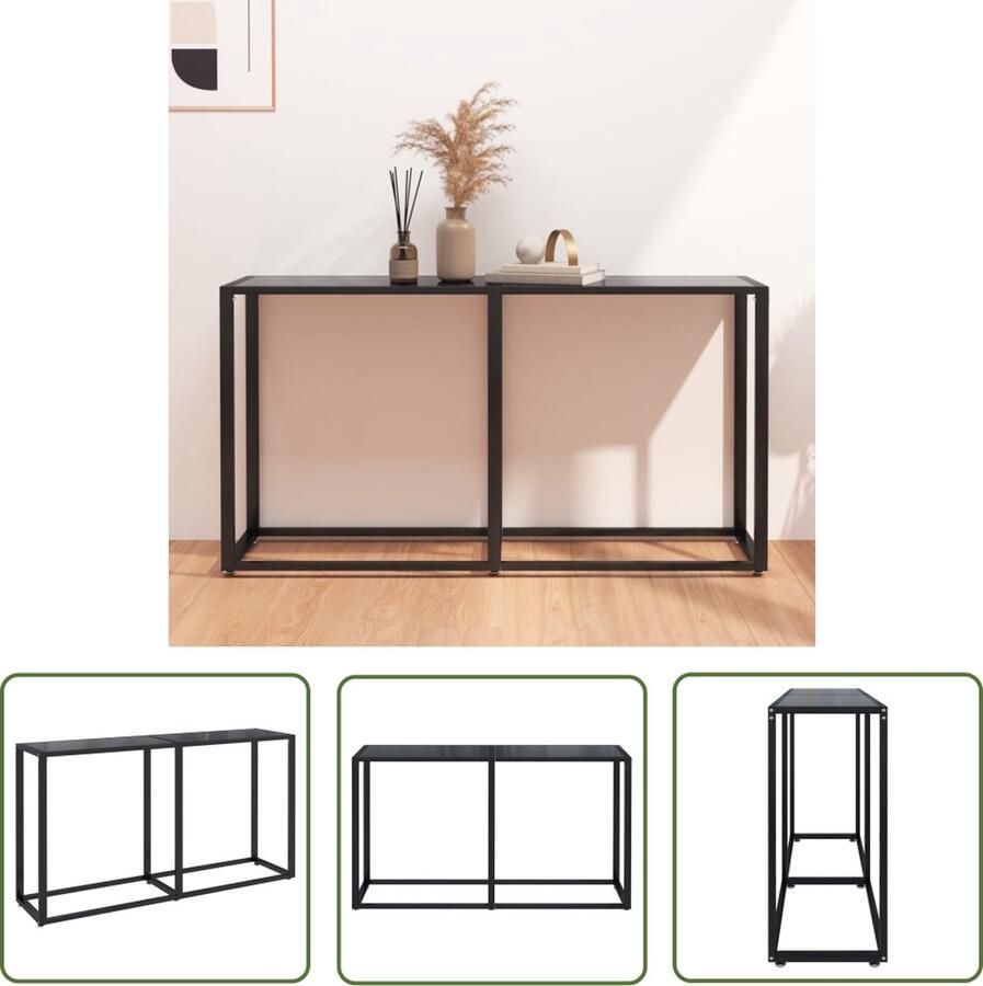 The Living Store Wandtafel Vitro Zwart 140 x 35 x 75.5 cm Gehard glas en gepoedercoat staal Wandtafel Zwarte Wandtafel Salontafel Bijzettafel Glazen Wandtafel - Foto 2