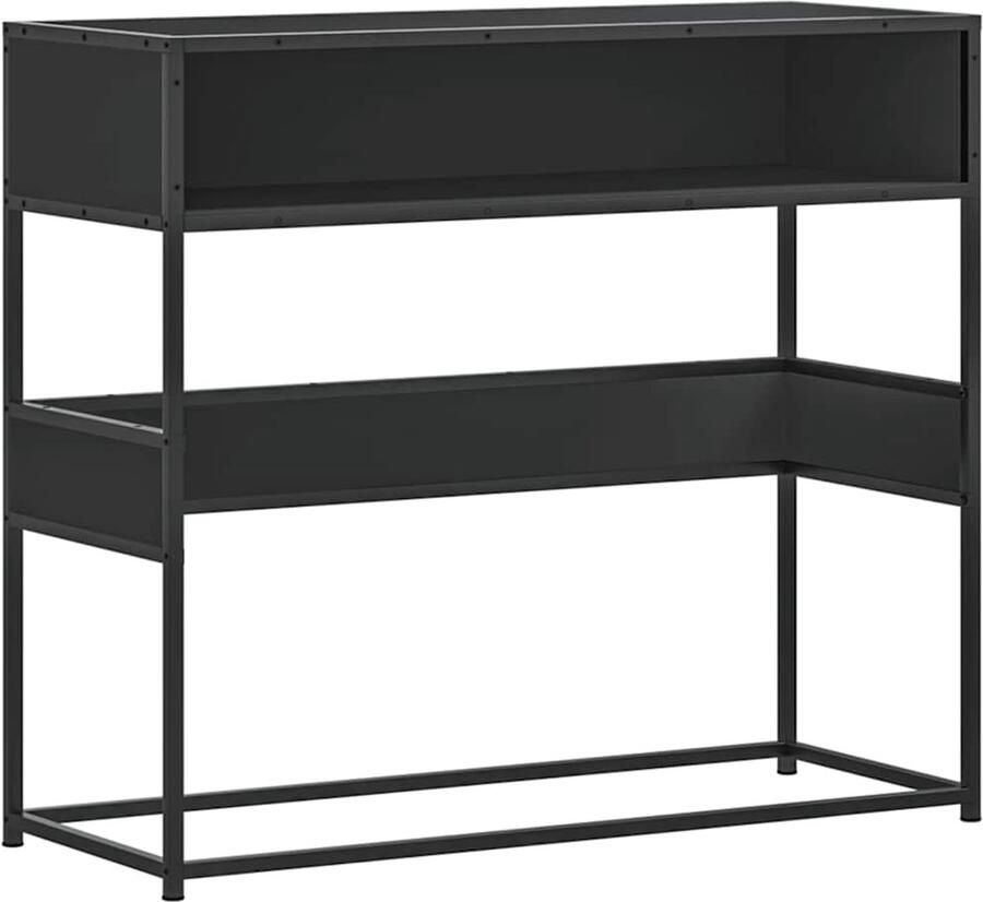 The Living Store Wandtafel 90x35x80 cm bewerkt hout zwart Console Tafel Haltafel Kastje Zwarte Console Houten Console