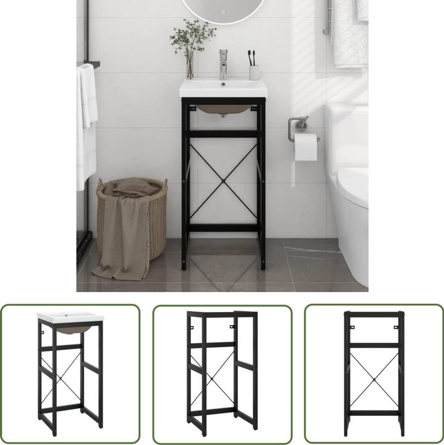 VidaXL Zwarte Wastafel Wastafelframe met inbouwwastafel ijzer zwart Ijzeren Wastafel Badkamerspiegel Badkamermeubel