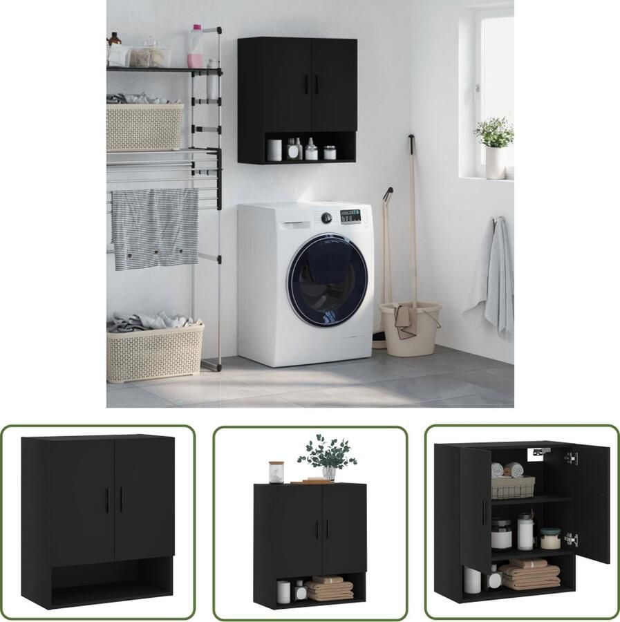 The Living Store Wandkast Wandgemonteerde Zwevende Kast Zwart 60 x 31 x 70 cm Duurzaam bewerkt hout Wandkast Zweefkast Houten Kast Zwarte Kast Opbergkast - Foto 2