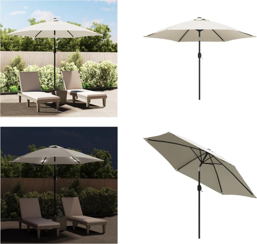 VidaXL Zweefparasol kantelbaar met LED 3 m zandwit Tuin Parasols Strand Parasol Led Vlinder Parasol Zonwering Tuin Parasol Wit Parasol Met LED Parasols Met LED Tuinparasol Balkon Parasol