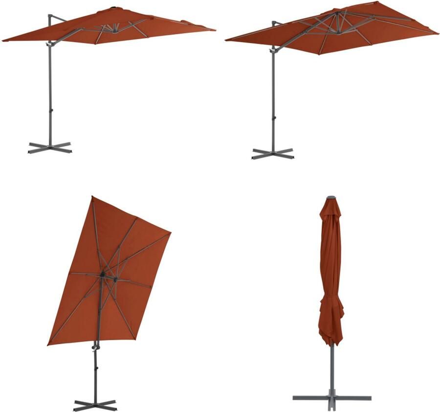 VidaXL Zweefparasol met stalen paal 250x250 cm terracottakleurig Hangende Parasol Terracota Tuinset Buitenspeelgoed Balkon Decoratie Zonnezegel Zweefparasol Zweefparasols Parasol Tuinparasol