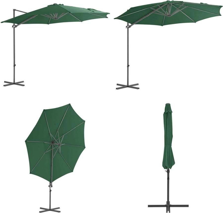 VidaXL Zweefparasol met stalen paal 300 cm groen Hangende Parasol Tuinset Buitenschilderij Zonnezegel Zonnescherm Outdoor Decor Zweefparasol Zweefparasols Parasol Tuinparasol