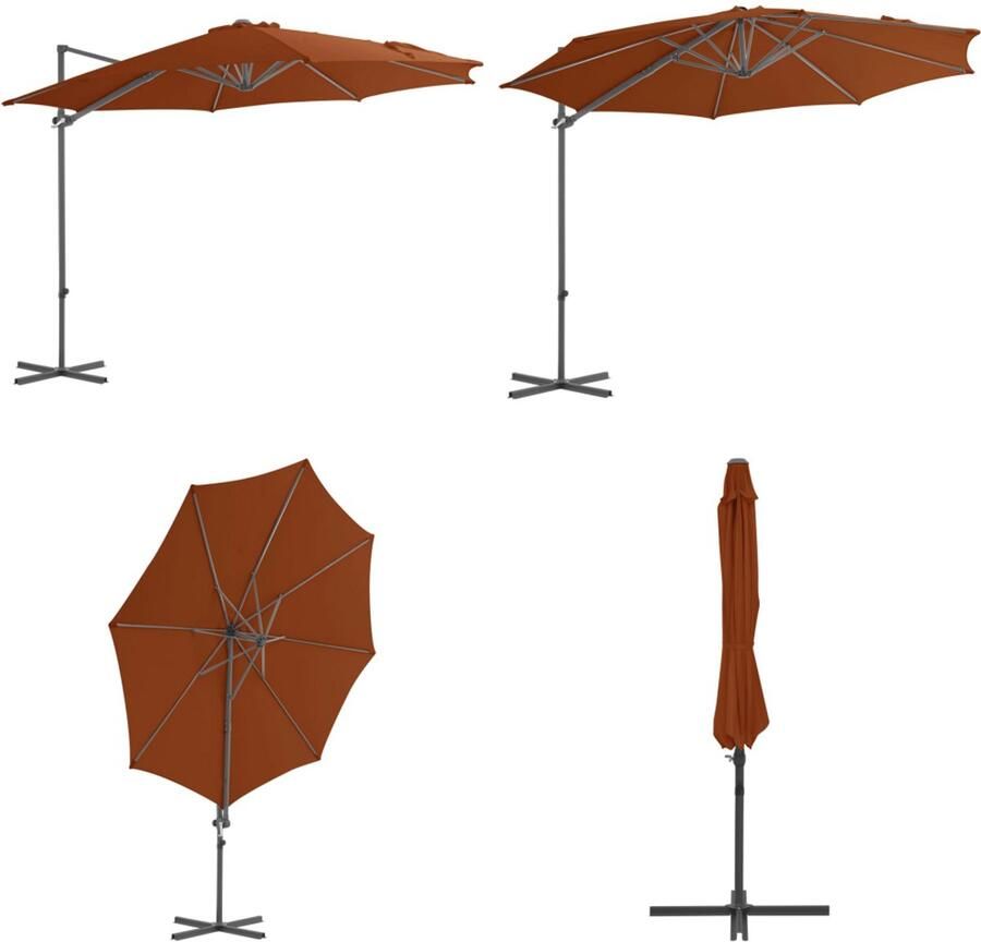 VidaXL Zweefparasol met stalen paal 300 cm terracottakleurig Hangende Parasol Terraszonnescherm Tuinzomer Buitenleven Schaduwdoek Parasol Terracota Zweefparasol Zweefparasols Parasol Tuinparasol