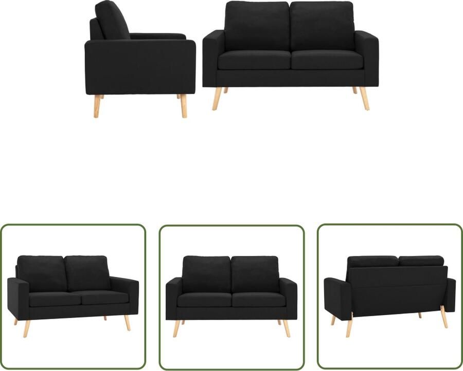 The Living Store Bankenset Natal Zwart Stof Houten frame Afmetingen stoel- 77 x 71 x 80 cm Afmetingen 2-zitsbank- 130 x 76 x 82.5 cm Inclusief kussens Bankstellen Zweetachtig Meubilair Salonmeubels Fauteuils Designbanken - Foto 3
