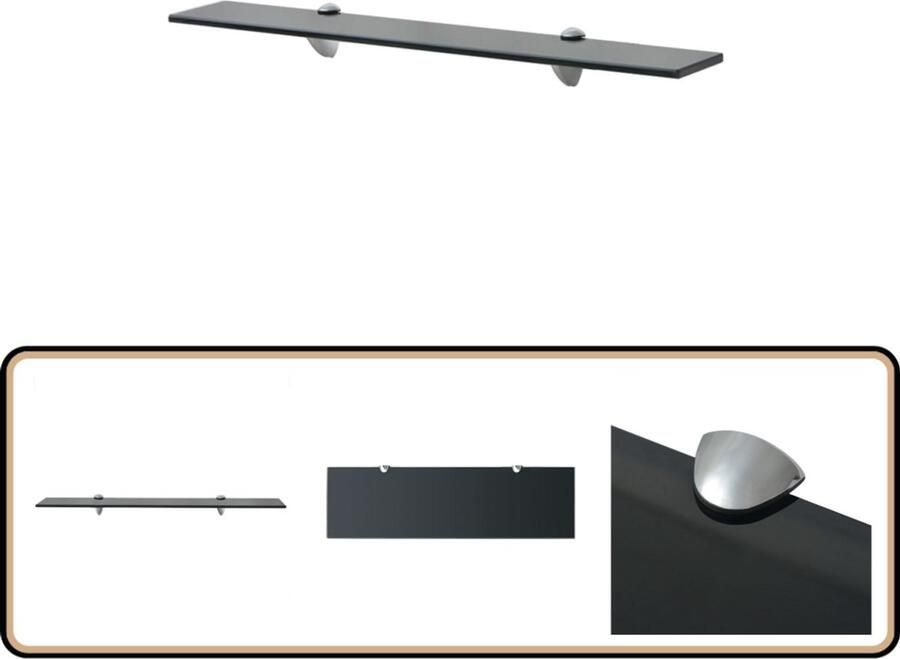 VidaXL Zwevend Glas Schap 70x20 cm Zwart Zwevende Plank Glazen Wandrek Zwarte Wandplank Wanddecoratie Opbergruimte