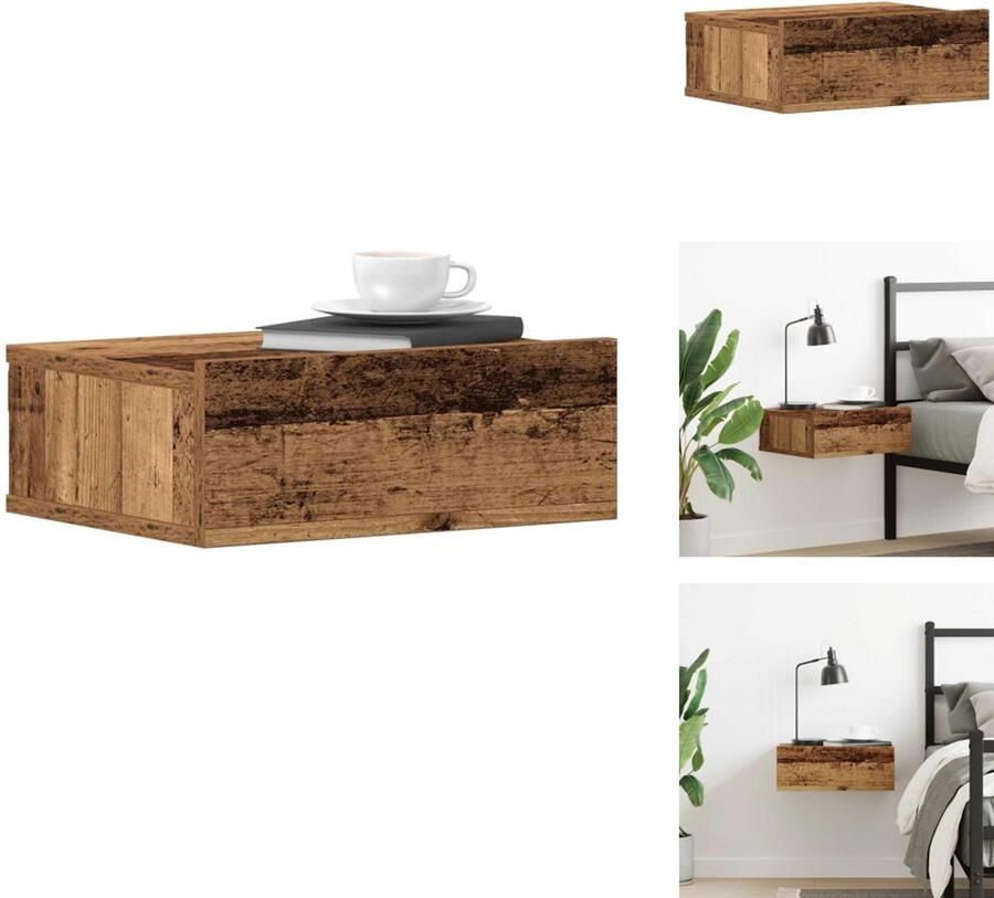 VidaXL Zwevend Nachtkastje Zwevende Nachtkastje Bijzettafel Voor Slaapkamer Nachtkastje zwevend 40x32x15 cm bewerkt hout oud houtkleurig