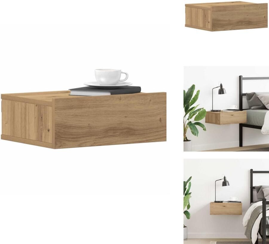 VidaXL Zwevend Nachtkastje Zwevende Nachtkastje Bijzettafel Voor Slaapkamer Nachtkastje zwevend 40x32x15 cm bewerkt hout artisanaal eiken