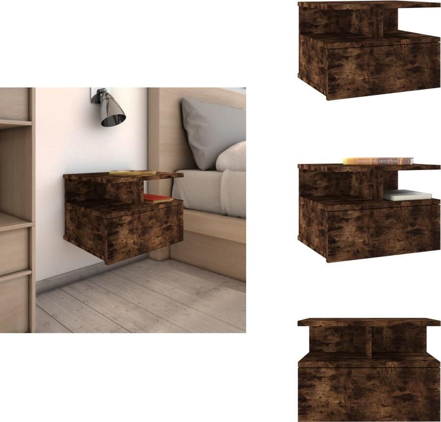 VidaXL Zwevend Nachtkastje Zwevende Nachtkastjes Nachtkastje Bedkastje Nachtkastje zwevend 40x31x27 cm bewerkt hout gerookt eikenkleur