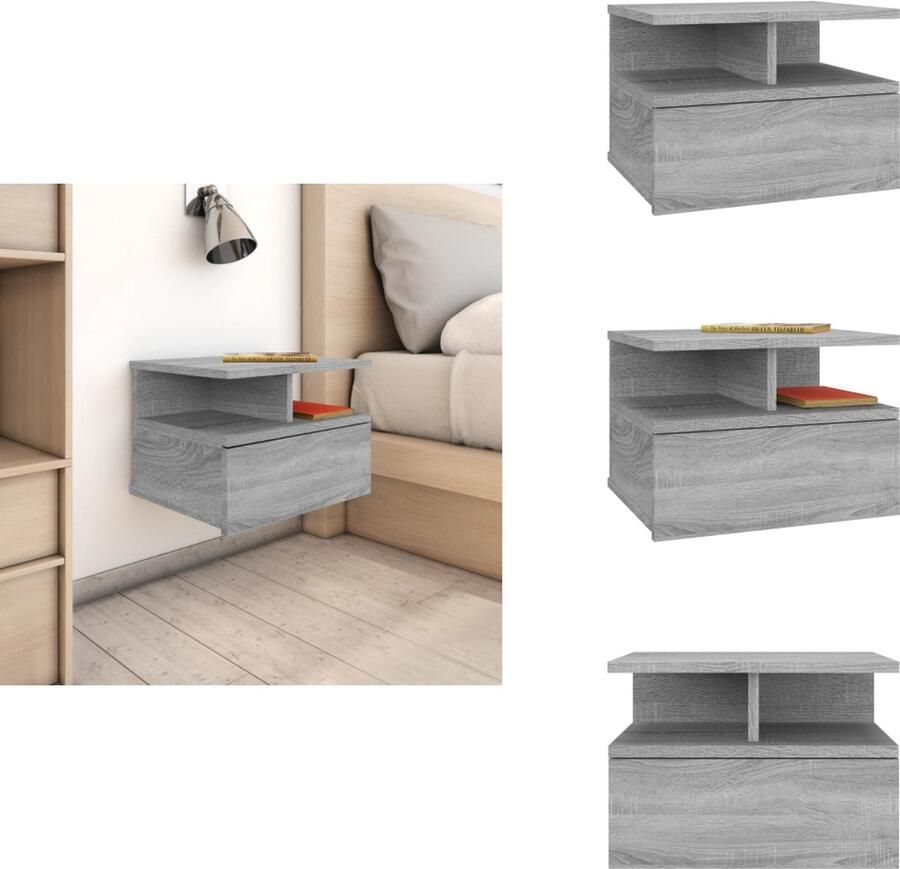 VidaXL Zwevend Nachtkastje Zwevende Nachtkastjes Nachtkastje Bedkastje Nachtkastje zwevend 40x31x27 cm bewerkt hout grijs sonoma eiken