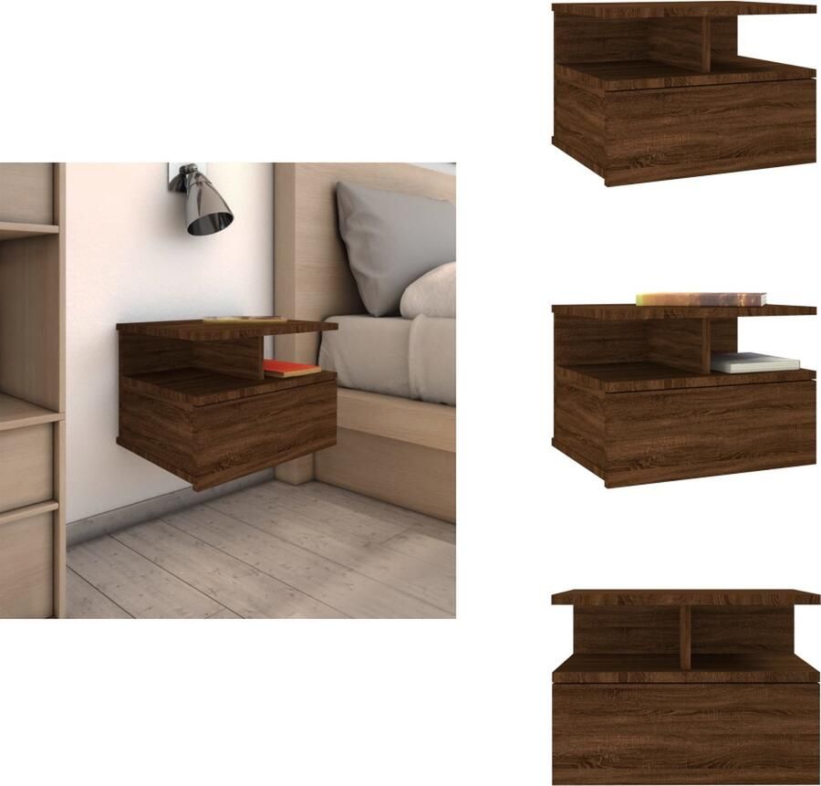 VidaXL Zwevend Nachtkastje Zwevende Nachtkastjes Nachtkastje Bedkastje Nachtkastje zwevend 40x31x27 cm bewerkt hout bruineikenkleurig