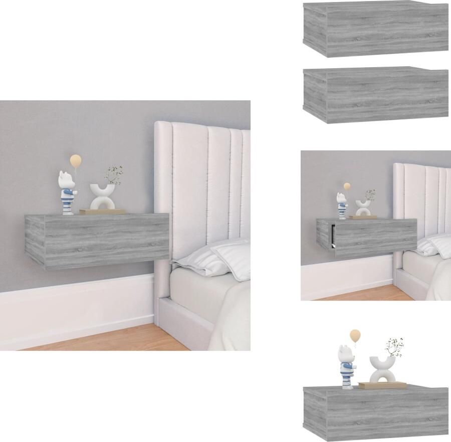 VidaXL Zwevend Nachtkastje Zwevende Nachtkastjes Nachtkastje Bedkastje Nachtkastjes 2 st zwevend 40x30x15 cm bewerkt hout grijs sonoma