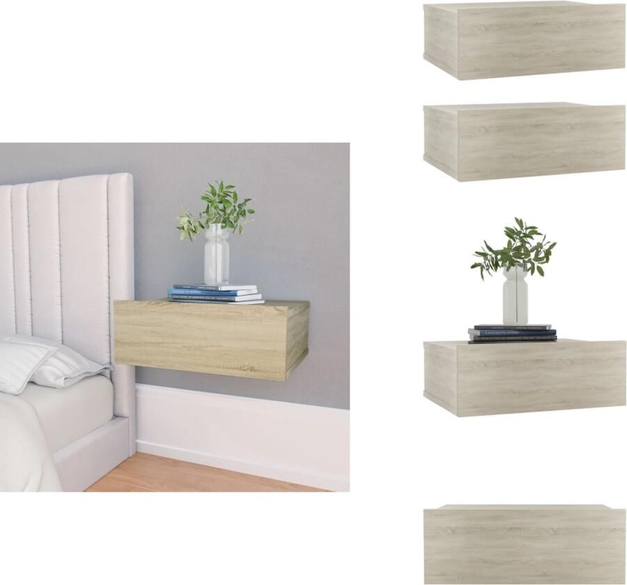 VidaXL Zwevend Nachtkastje Zwevende Nachtkastjes Wandgemonteerd Nachtkastje Wandgemonteerd Nachtkastjes 2 st 40x30x15 cm bewerkt hout sonoma eikenkleurig