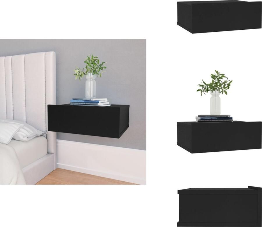 VidaXL Zwevend Nachtkastje Zwevende Nachtkastjes Wandgemonteerd Nachtkastje Wandgemonteerd Nachtkastjes Nachtkastje zwevend 40x30x15 cm bewerkt hout zwart