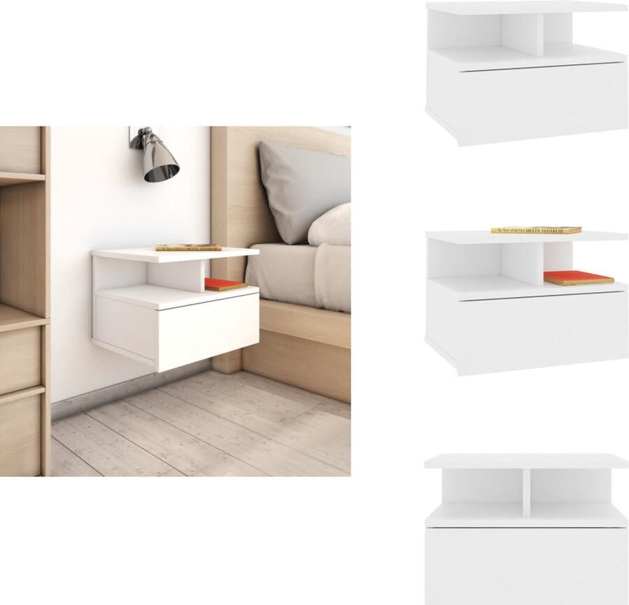 VidaXL Zwevend Nachtkastje Zwevende Nachtkastjes Wandgemonteerd Nachtkastje Wandgemonteerd Nachtkastjes Nachtkastje zwevend 40x31x27 cm bewerkt hout wit