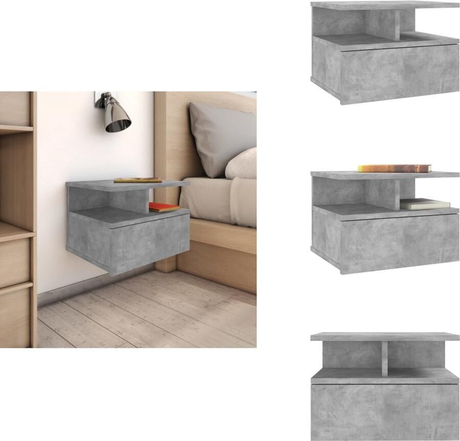 VidaXL Zwevend Nachtkastje Zwevende Nachtkastjes Wandgemonteerd Nachtkastje Wandgemonteerd Nachtkastjes Nachtkastje zwevend 40x31x27 cm bewerkt hout betongrijs