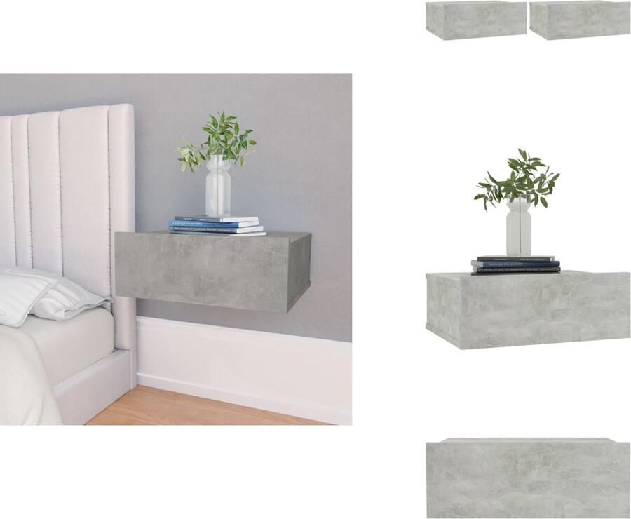 VidaXL Zwevend Nachtkastje Zwevende Nachtkastjes Wandgemonteerd Nachtkastje Wandgemonteerd Nachtkastjes 2 st zwevend 40x30x15 cm bewerkt hout betongrijs