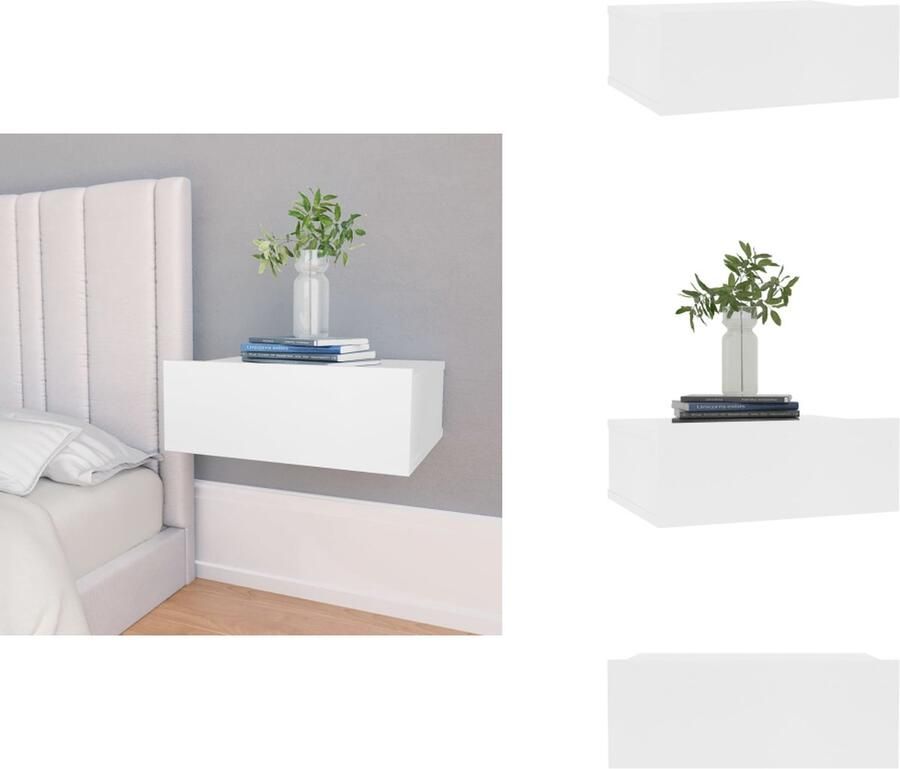 VidaXL Zwevend Nachtkastje Zwevende Nachtkastjes Wandgemonteerd Nachtkastje Wandgemonteerd Nachtkastjes Nachtkastje zwevend 40x30x15 cm bewerkt hout wit