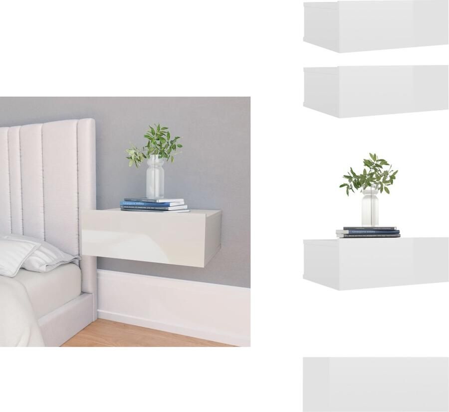 VidaXL Zwevend Nachtkastje Zwevende Nachtkastjes Wandgemonteerd Nachtkastje Wandgemonteerd Nachtkastjes 2 st zwevend 40x30x15cm bewerkt hout hoogglans wit