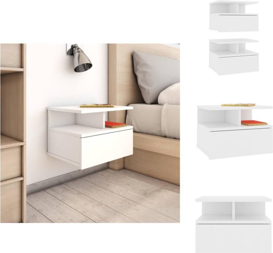 VidaXL Zwevend Nachtkastje Zwevende Nachtkastjes Wandgemonteerd Nachtkastje Wandgemonteerd Nachtkastjes 2 st 40x31x27 cm bewerkt hout wit