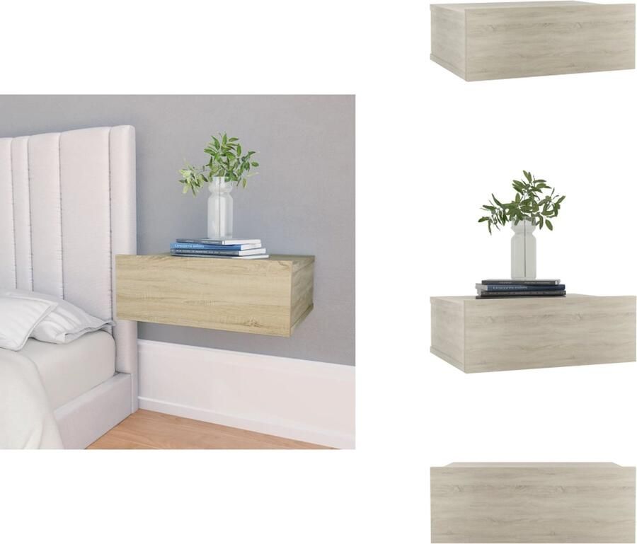 VidaXL Zwevend Nachtkastje Zwevende Nachtkastjes Wandgemonteerd Nachtkastje Wandgemonteerd Nachtkastjes Nachtkastje zwevend 40x30x15cm bewerkt hout sonoma eikenkleurig