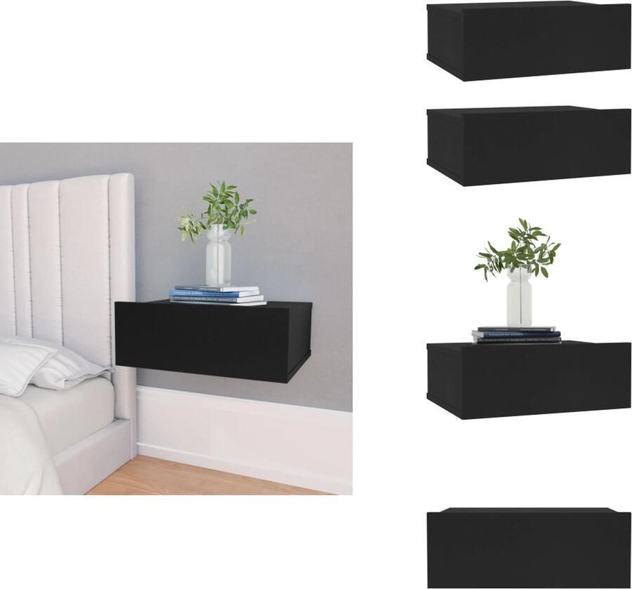 VidaXL Zwevend Nachtkastje Zwevende Nachtkastjes Wandgemonteerd Nachtkastje Wandgemonteerd Nachtkastjes Nachtkastje zwevend 40x30x15 cm bewerkt hout zwart