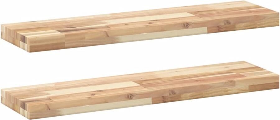 VidaXL Wandschappen 2 st zwevend 80x20x4 cm onbehandeld acaciahout Zwevend Schap Zwevende Schappen Wandschap Wandplank