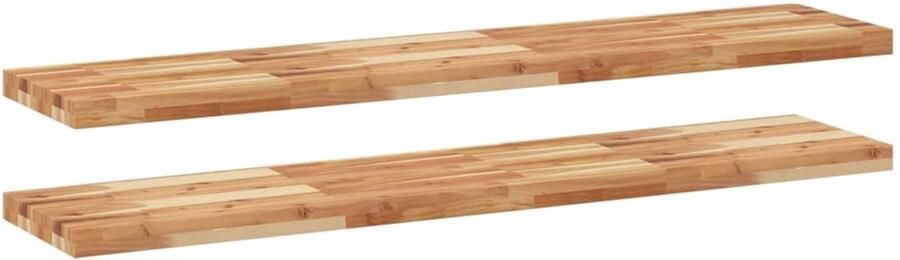 VidaXL Wandschappen 2 st zwevend olieafwerking 120x30x4 cm acaciahout Zwevend Schap Zwevende Schappen Wandschap Wandplank