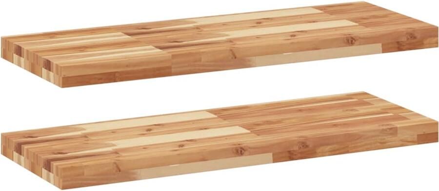 VidaXL The Living Store Wandschappen 2 st zwevend olieafwerking 100x30x4 cm acaciahout Zwevende Wandplanken Hout Plank Acaciahout Salontafel