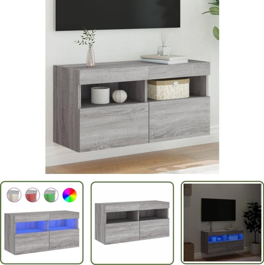 The Living Store Tv-wandmeubel met LED-verlichting 80x30x40 cm grijs sonoma Tv-wandmeubel Zwevend Tv-meubel Led Tv-meubel Grijze Tv-standaard Houten Tv-meubel